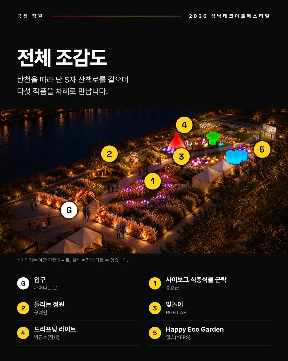 전체 조감도 — 탄천 S자 산책로를 따라 만나는 다섯 작품